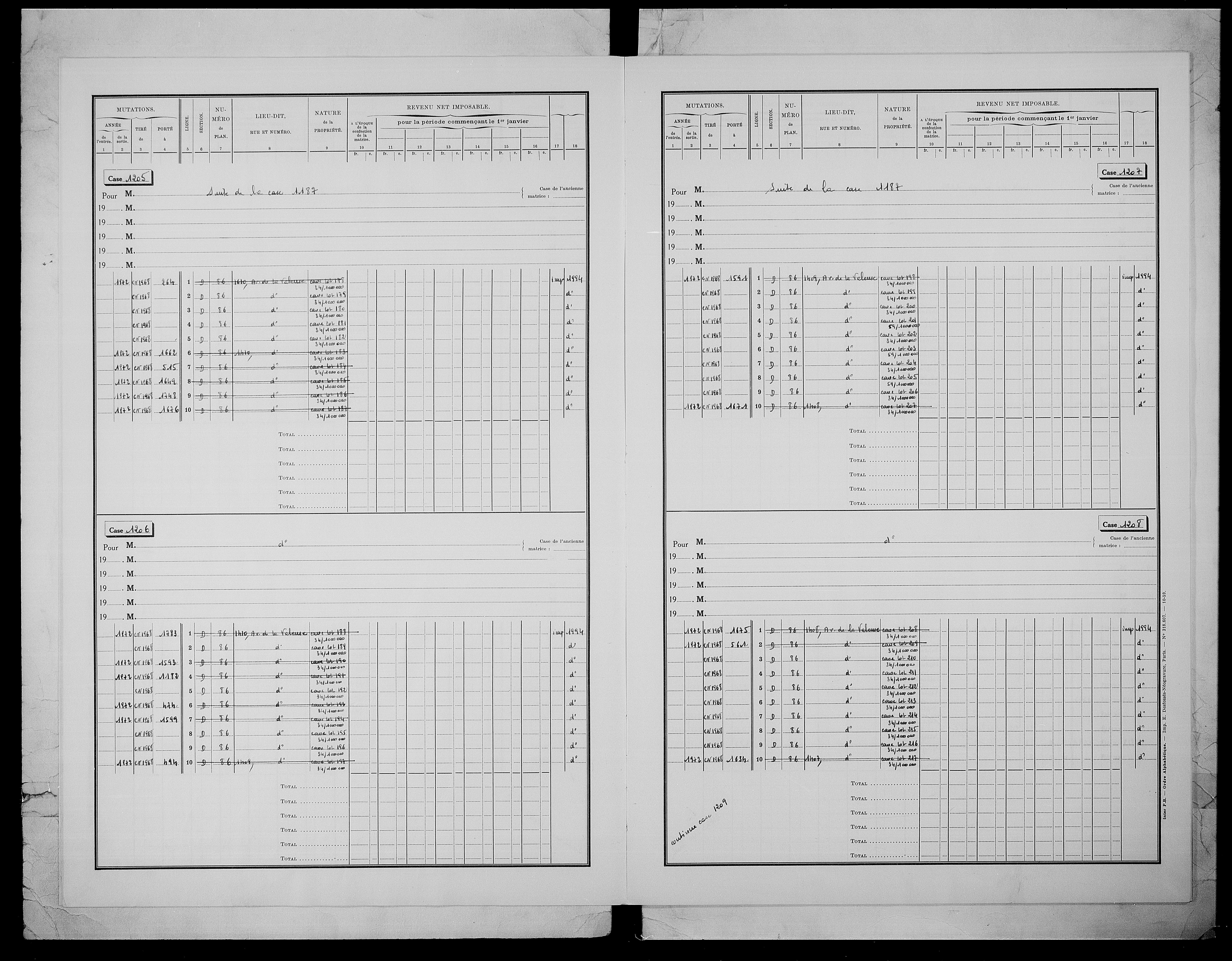matrice cadastrale des propriétés bâties, 1911-1972, 4e vol. (cases 1187-1786)