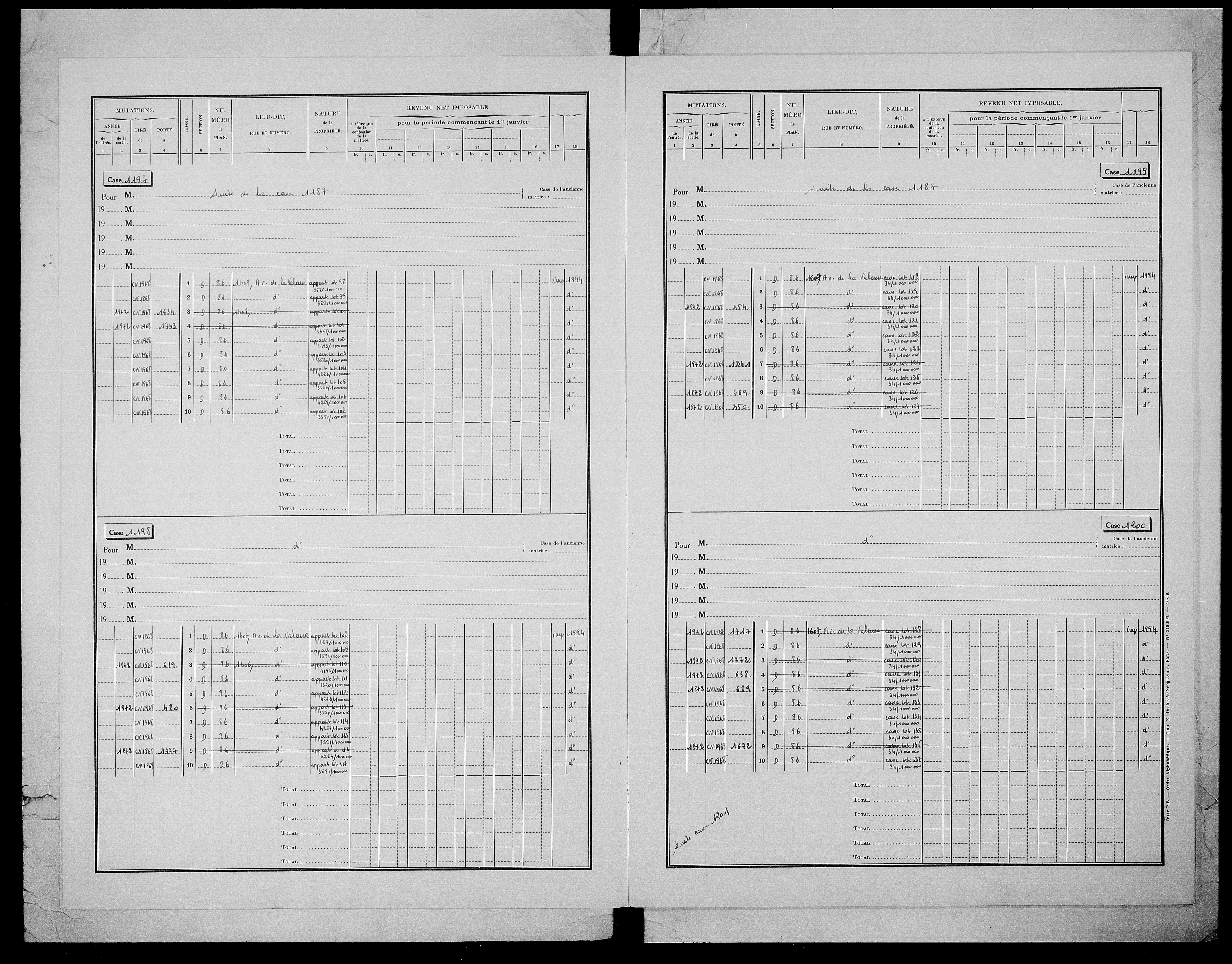 matrice cadastrale des propriétés bâties, 1911-1972, 4e vol. (cases 1187-1786)