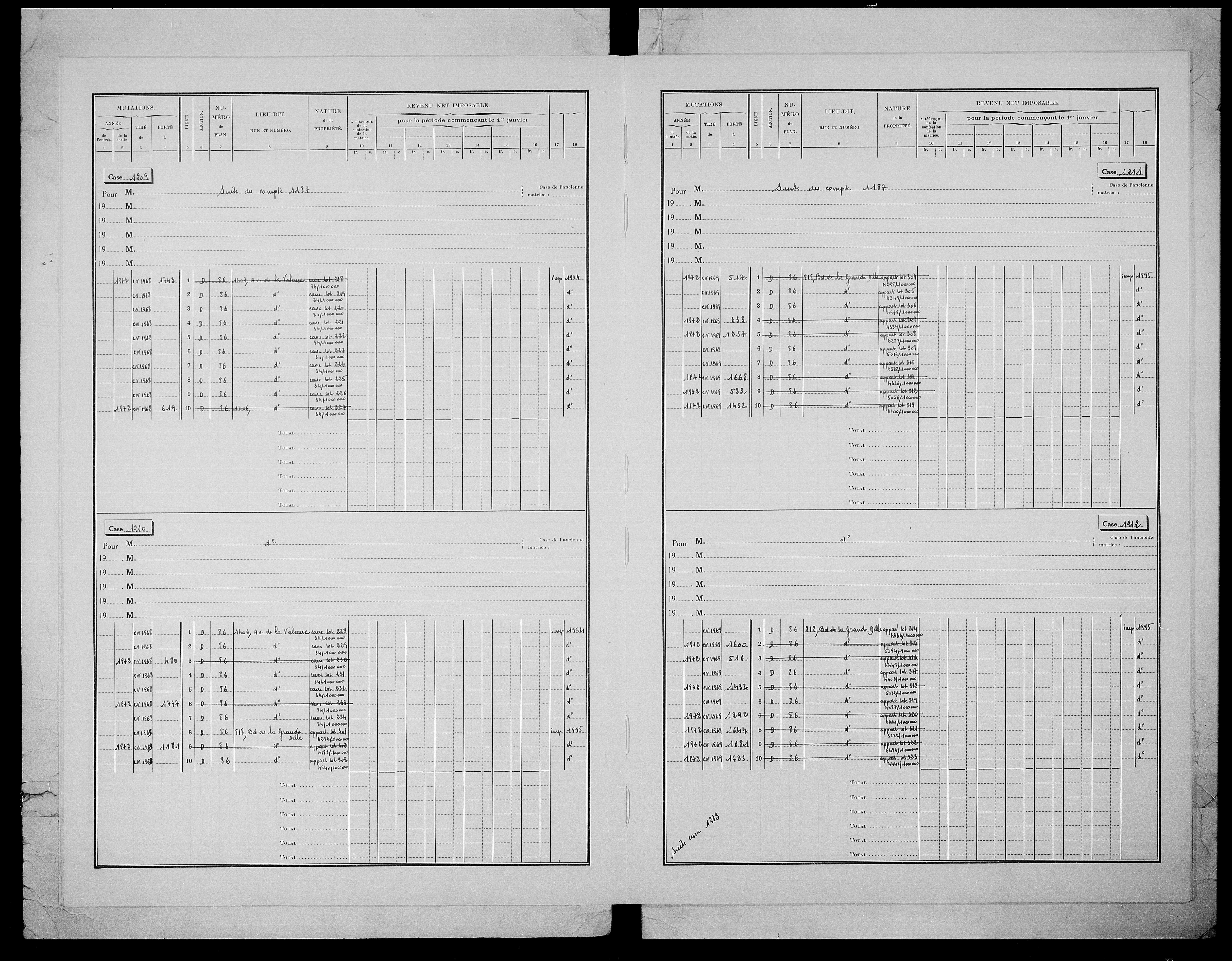 matrice cadastrale des propriétés bâties, 1911-1972, 4e vol. (cases 1187-1786)