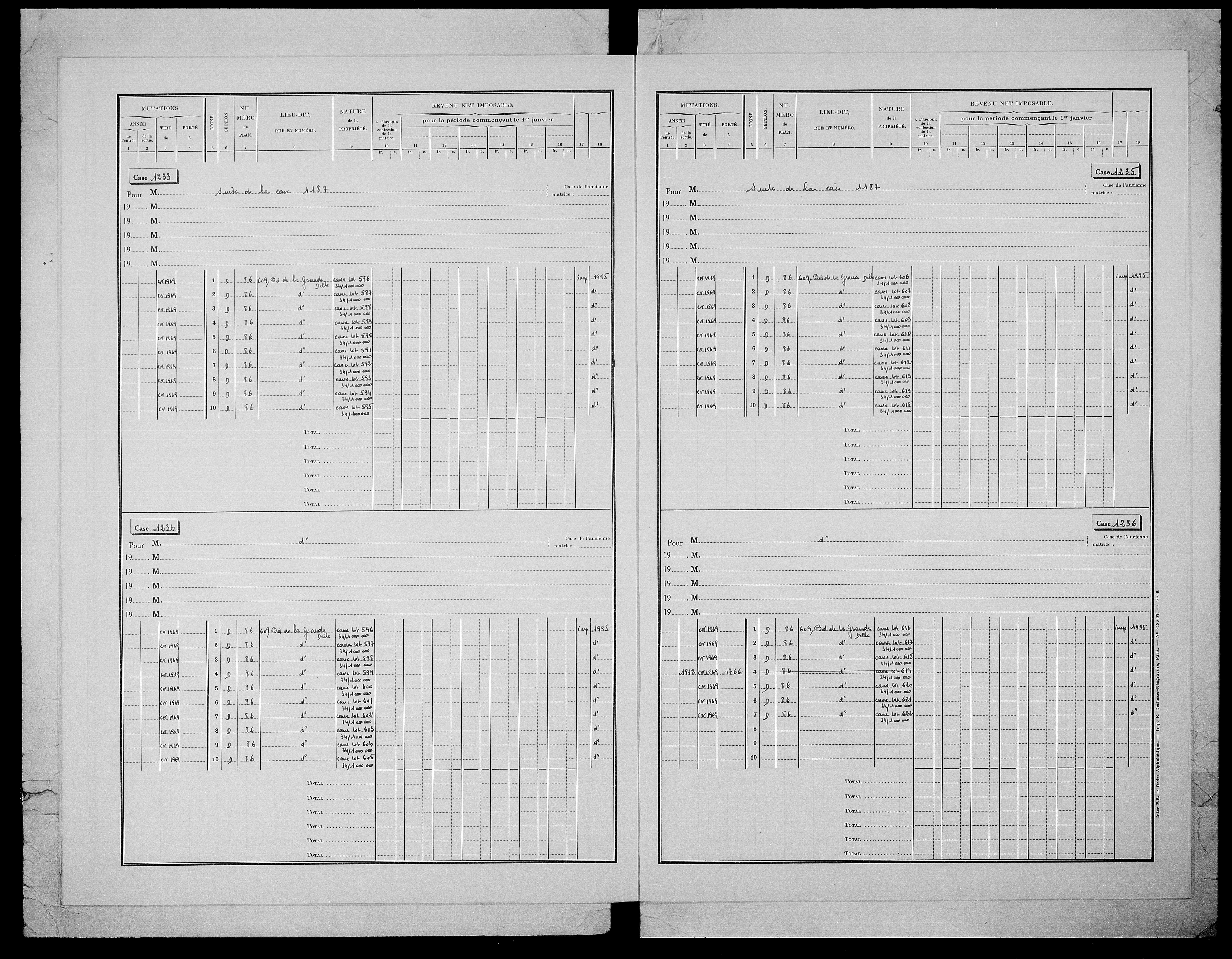 matrice cadastrale des propriétés bâties, 1911-1972, 4e vol. (cases 1187-1786)