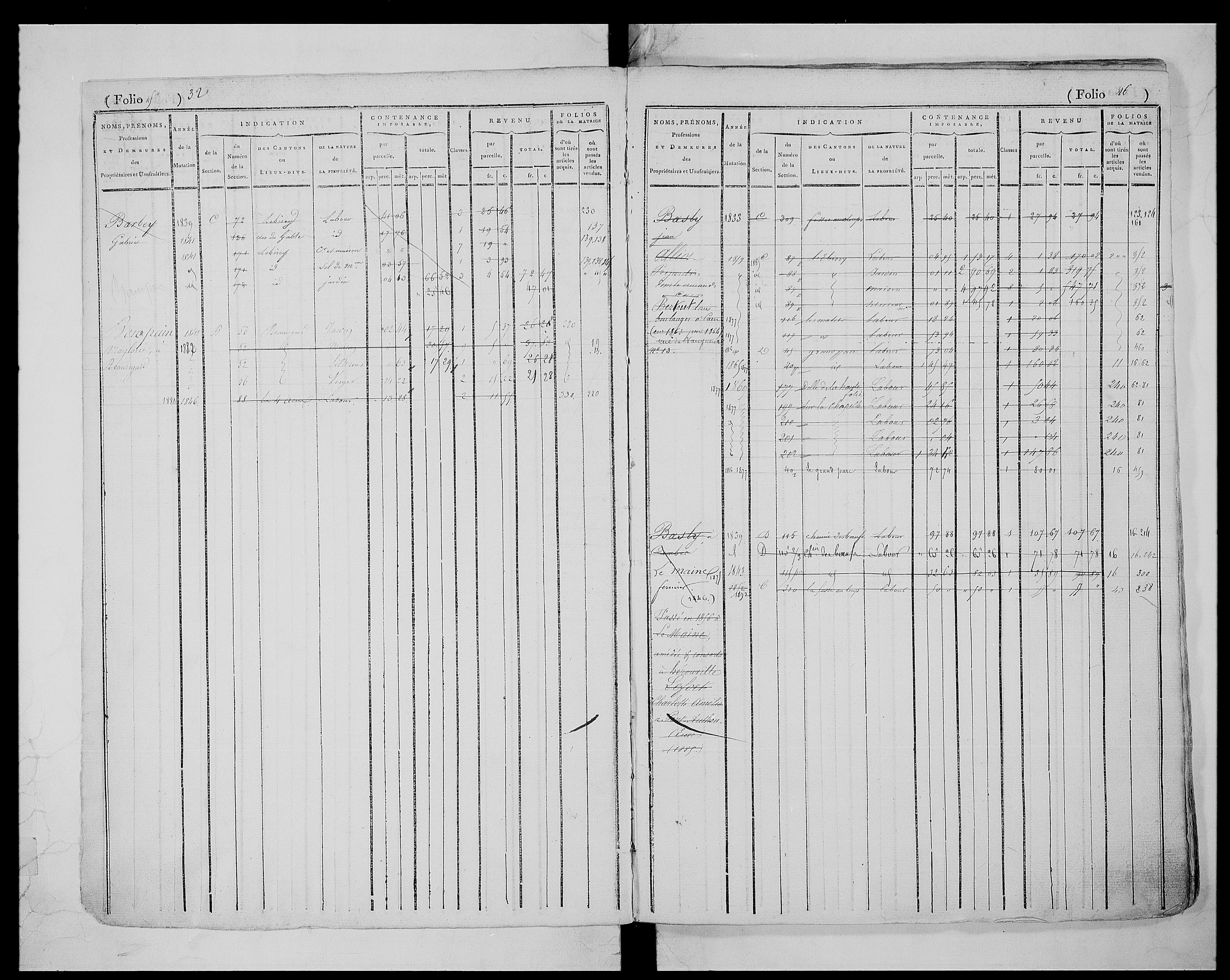 matrice cadastrale des propriétés foncières (bâties et non bâties), 1823-1913, 1er vol. (folios 1-435)