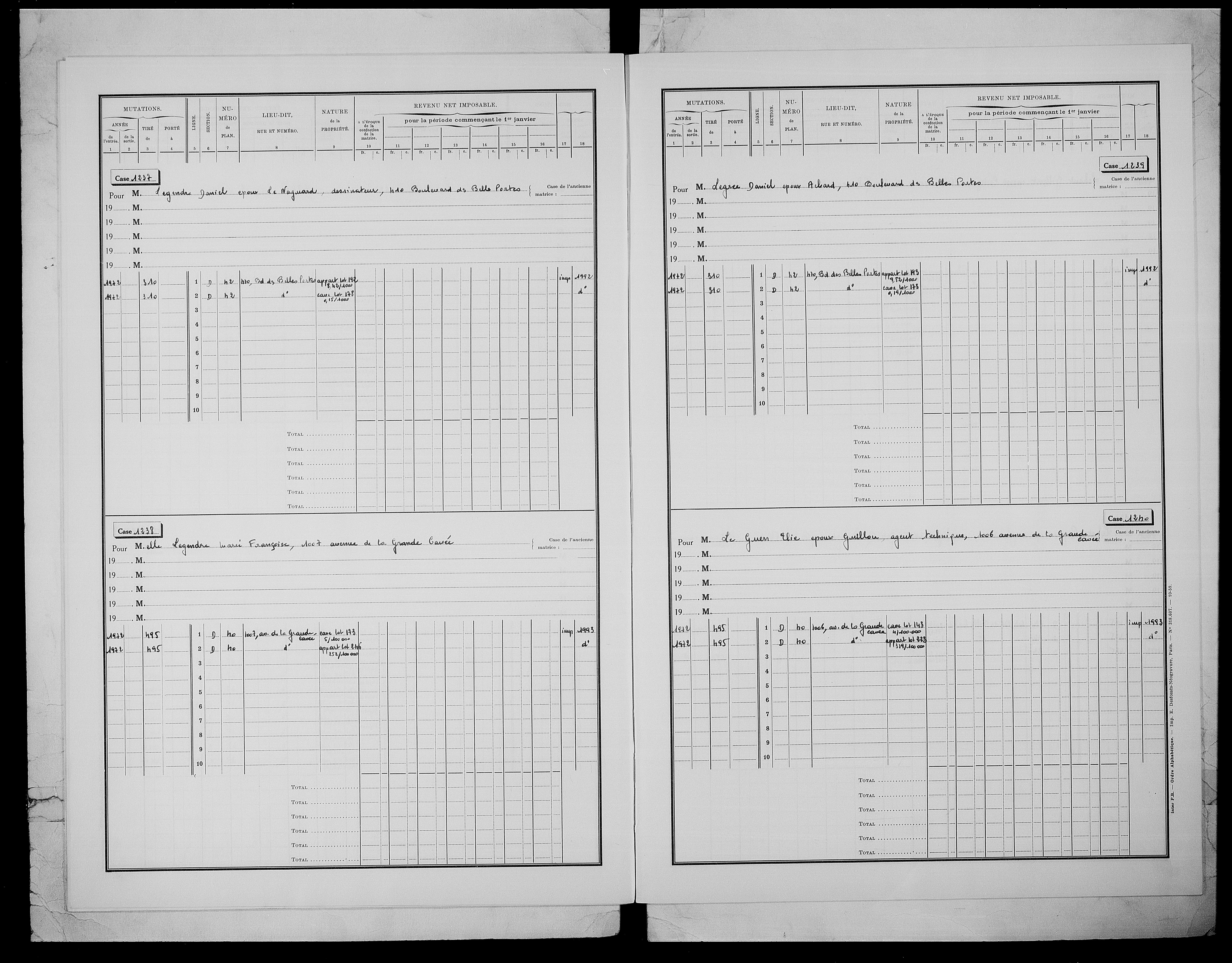 matrice cadastrale des propriétés bâties, 1911-1972, 4e vol. (cases 1187-1786)