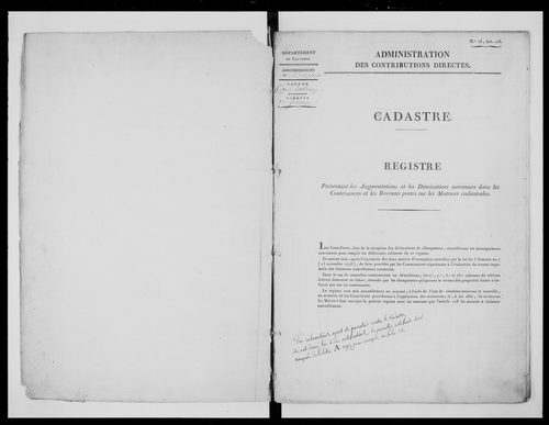 matrice cadastrale des propriétés foncières (bâties et non bâties), 1832-1890, 1er vol. (folios 1-408)