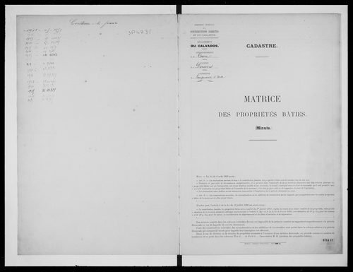 matrice cadastrale des propriétés bâties