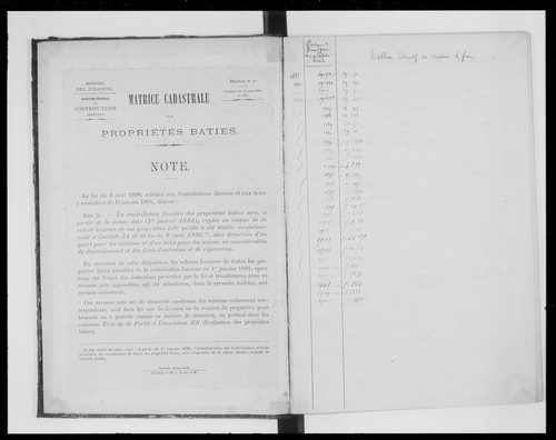 matrice cadastrale des propriétés bâties