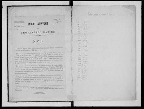 matrice cadastrale des propriétés bâties