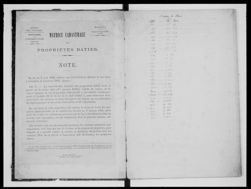 matrice cadastrale des propriétés bâties