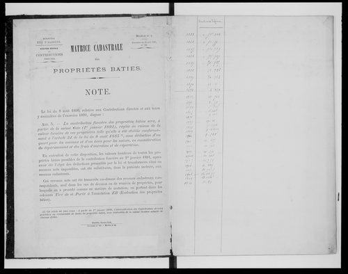 matrice cadastrale des propriétés bâties