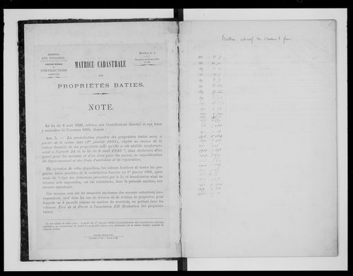 matrice cadastrale des propriétés bâties