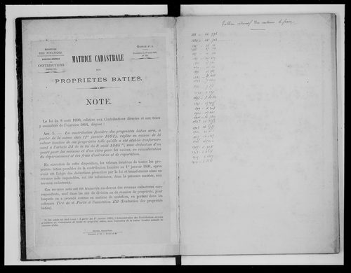 matrice cadastrale des propriétés bâties