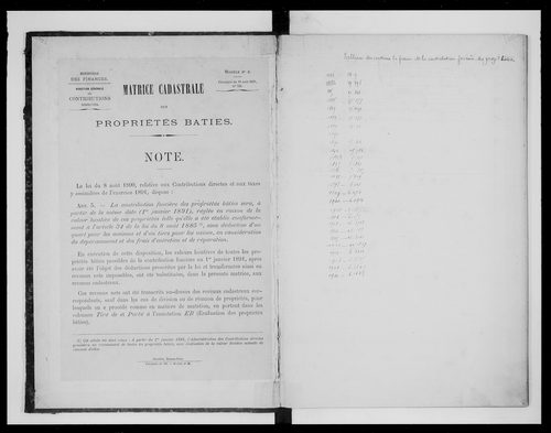 matrice cadastrale des propriétés bâties