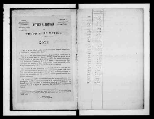 matrice cadastrale des propriétés bâties