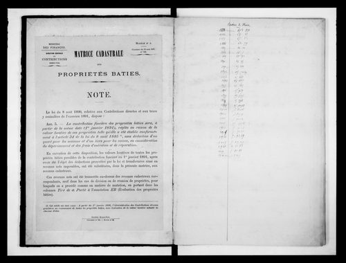 matrice cadastrale des propriétés bâties
