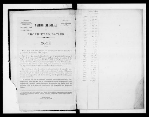 matrice cadastrale des propriétés bâties