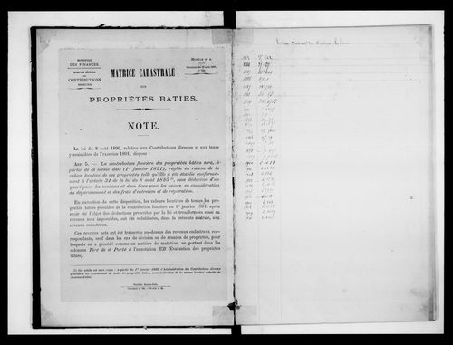 matrice cadastrale des propriétés bâties