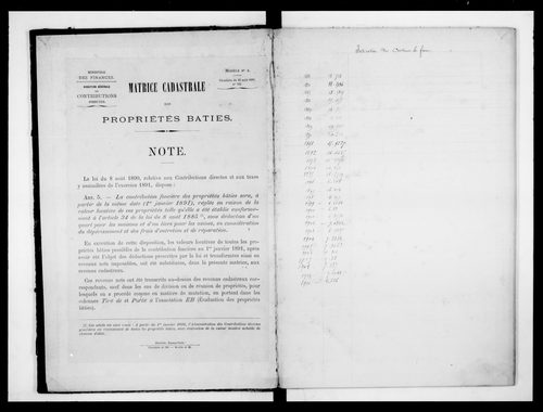 matrice cadastrale des propriétés bâties