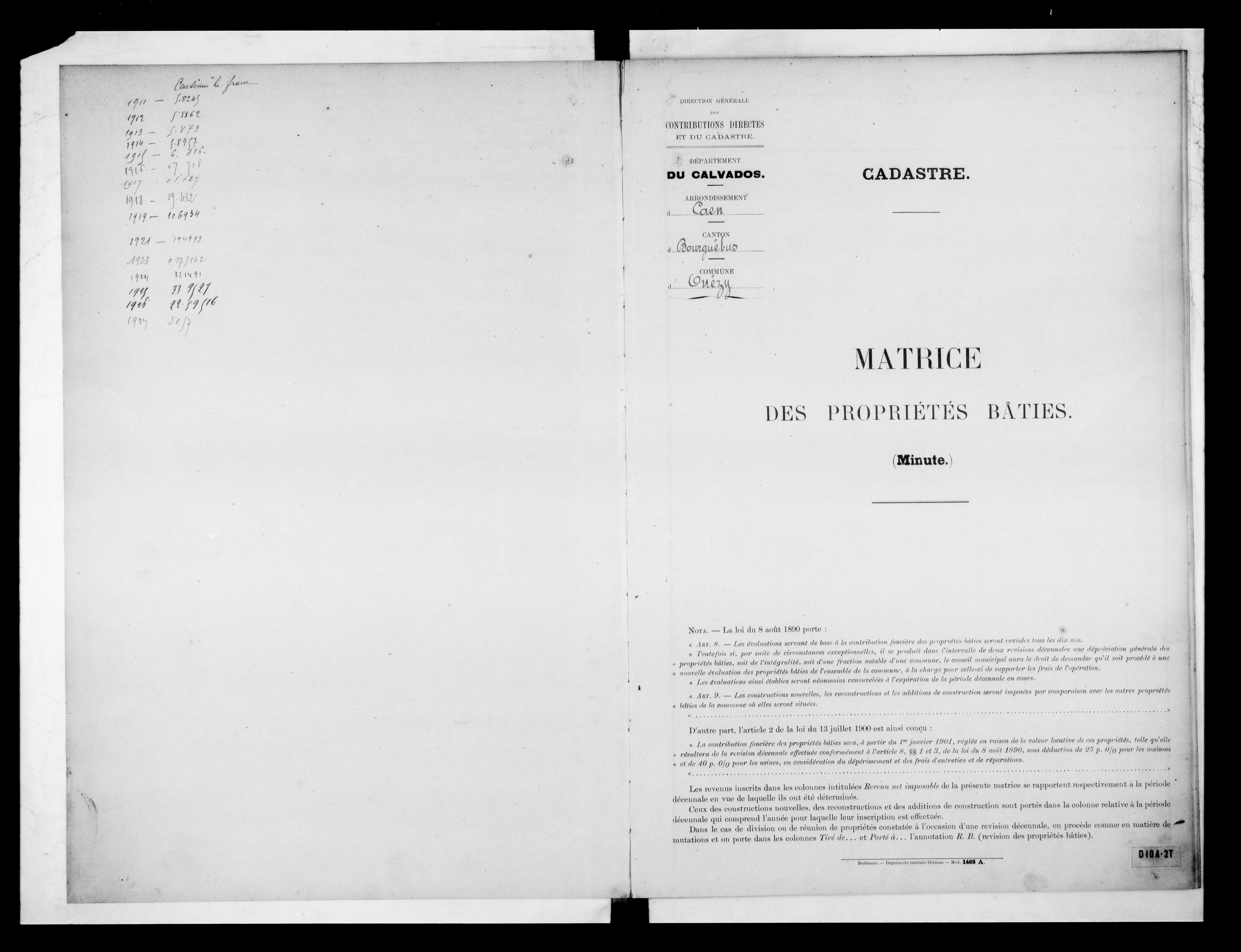 matrice cadastrale des propriétés bâties