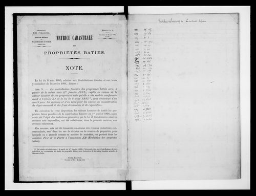 matrice cadastrale des propriétés bâties