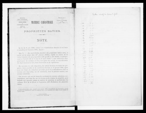 matrice cadastrale des propriétés bâties