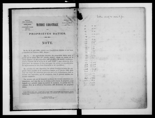 matrice cadastrale des propriétés bâties