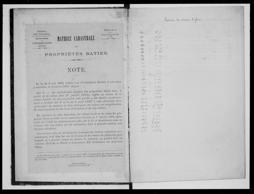 matrice cadastrale des propriétés bâties
