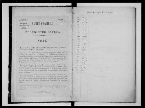 matrice cadastrale des propriétés bâties