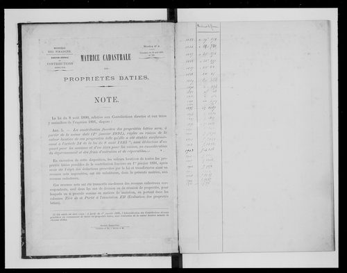 matrice cadastrale des propriétés bâties