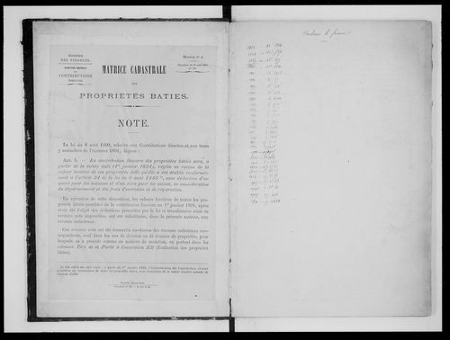 matrice cadastrale des propriétés bâties