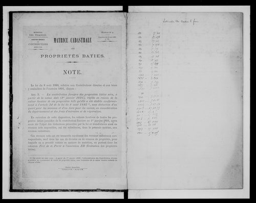 matrice cadastrale des propriétés bâties