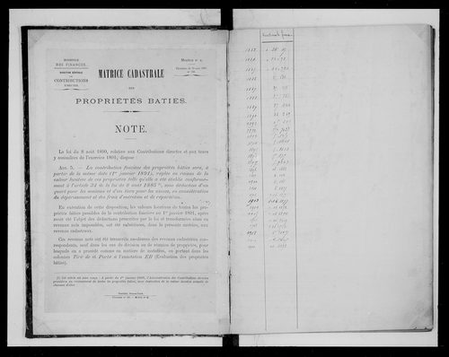 matrice cadastrale des propriétés bâties