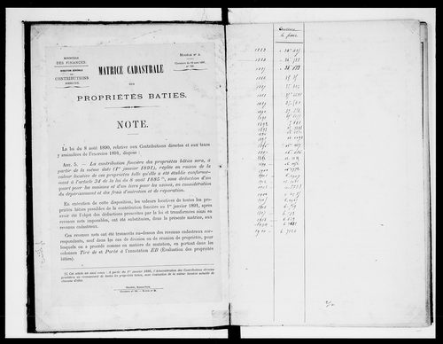 matrice cadastrale des propriétés bâties