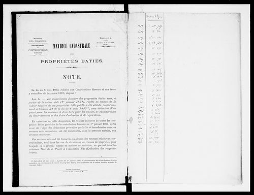 matrice cadastrale des propriétés bâties