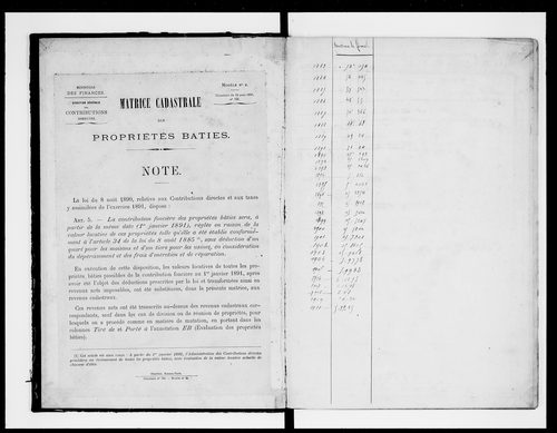 matrice cadastrale des propriétés bâties
