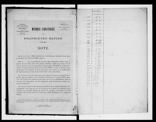 matrice cadastrale des propriétés bâties