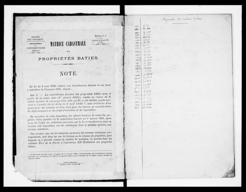 matrice cadastrale des propriétés bâties
