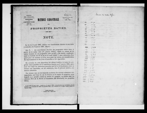 matrice cadastrale des propriétés bâties