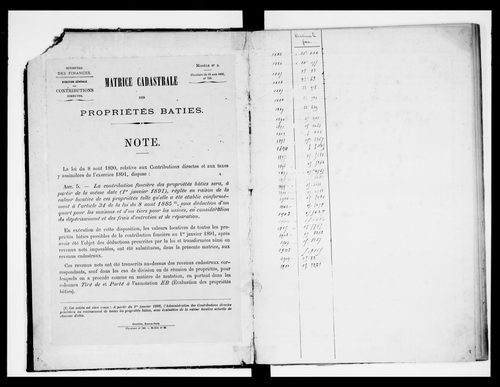 matrice cadastrale des propriétés bâties