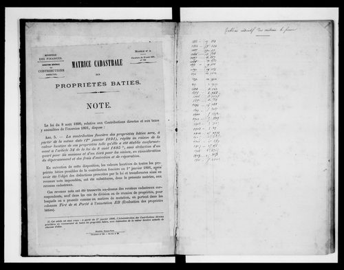 matrice cadastrale des propriétés bâties