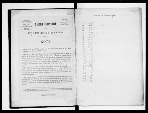 matrice cadastrale des propriétés bâties