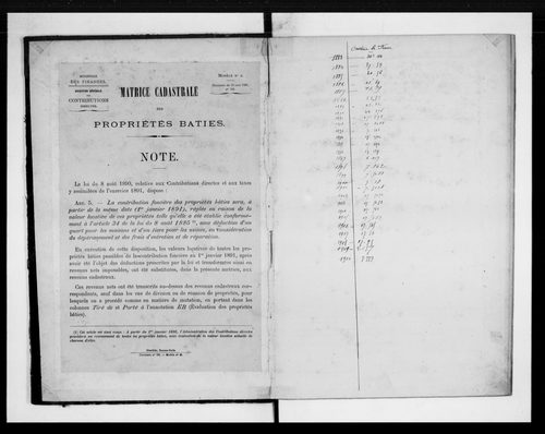 matrice cadastrale des propriétés bâties
