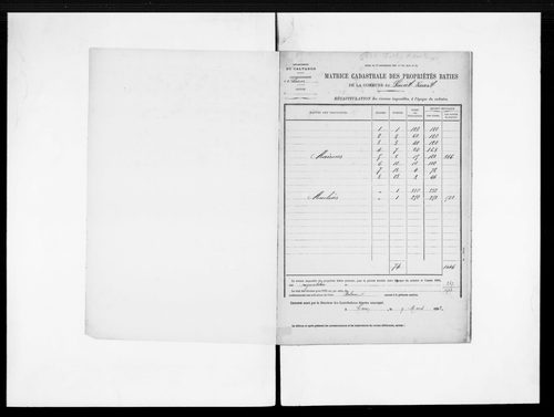 matrice cadastrale des propriétés bâties