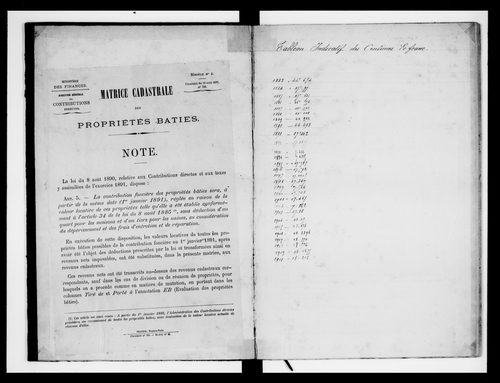 matrice cadastrale des propriétés bâties