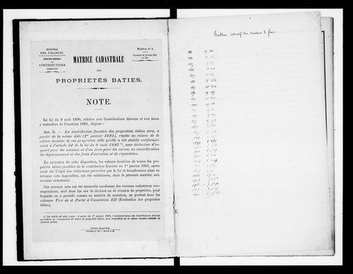 matrice cadastrale des propriétés bâties
