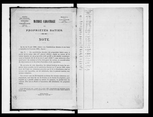 matrice cadastrale des propriétés bâties