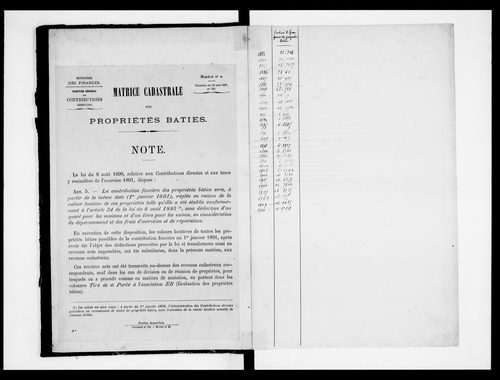 matrice cadastrale des propriétés bâties