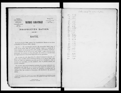 matrice cadastrale des propriétés bâties