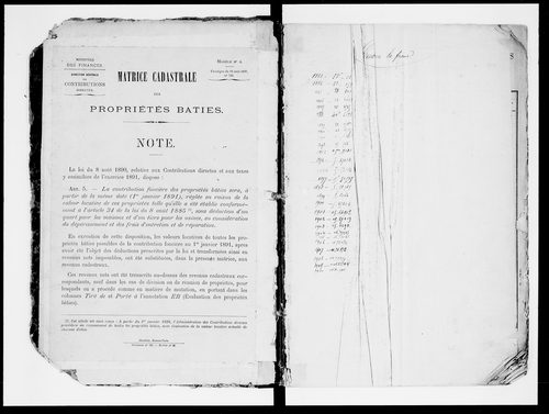 matrice cadastrale des propriétés bâties, 1881-1911, 1er vol. (cases 1-600)