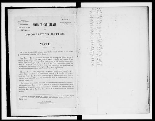 matrice cadastrale des propriétés bâties