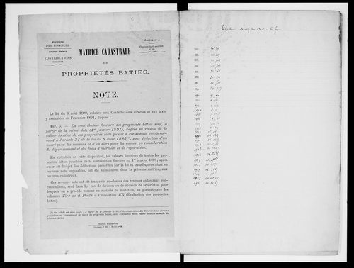 matrice cadastrale des propriétés bâties