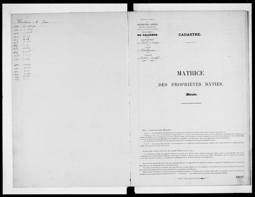 matrice cadastrale des propriétés bâties
